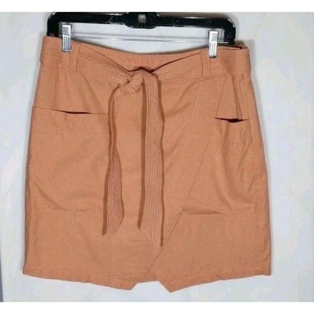 Madewell 100% Silk Faux Wrap Mini Skirt Size 10 Terracotta Tie Waist Pockets